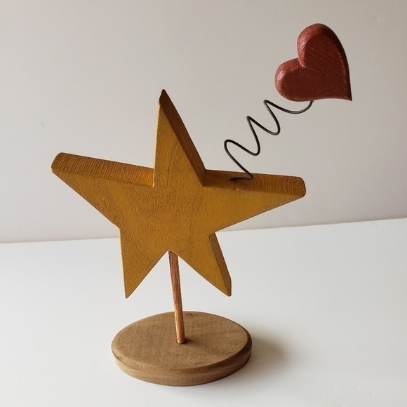 Wood Yellow Star and Red Heart on Spring with Standing Base - Picture 2 of 3